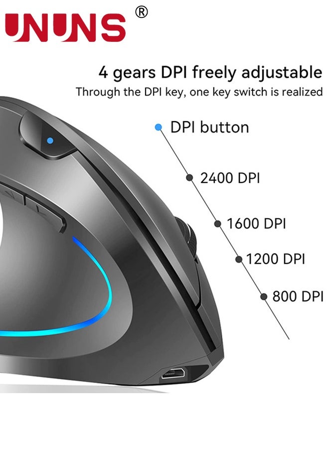 UNUNS - Wireless Mouse,Vertical Programmable Mouse,2.4G Wireless Bluetooth Mouse With Adjustable DPI,Colorful LED Optical Mice,Ergonomic Mice,Portable Gaming Mouse For Computer Laptop Desktop PC,Silver Grey - Image 1