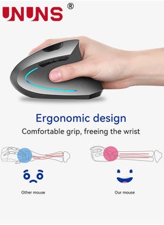 UNUNS Wireless Mouse,Vertical Programmable Mouse,2.4G Wireless Bluetooth Mouse With Adjustable DPI,Colorful LED Optical Mice,Ergonomic Mice,Portable Gaming Mouse For Computer Laptop Desktop PC,Silver Grey  - Image 2