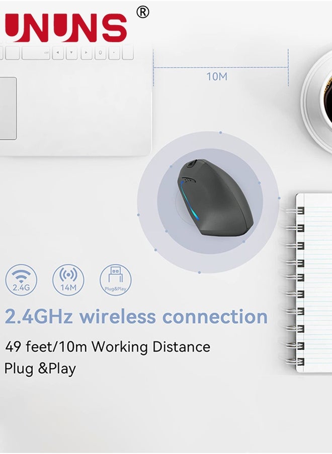 UNUNS - Wireless Mouse,Vertical Programmable Mouse,2.4G Wireless Bluetooth Mouse With Adjustable DPI,Colorful LED Optical Mice,Ergonomic Mice,Portable Gaming Mouse For Computer Laptop Desktop PC,Silver Grey - Image 1