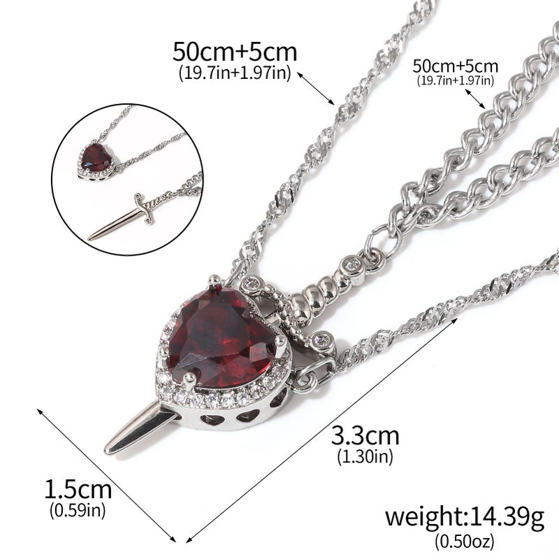 SORGERLY Sword Heart Matching Couple Necklaces - Bff Friendship Neckalce for 2 Best Friends - Valentine's Day Jewelry Gift for Women Men (Red Heart+Silver Sword) - Image 2