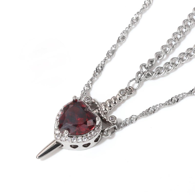 SORGERLY Sword Heart Matching Couple Necklaces - Bff Friendship Neckalce for 2 Best Friends - Valentine's Day Jewelry Gift for Women Men (Red Heart+Silver Sword) - Image 1