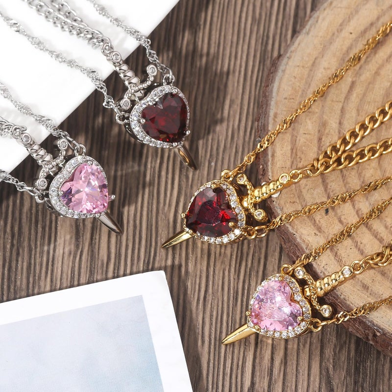 SORGERLY Sword Heart Matching Couple Necklaces - Bff Friendship Neckalce for 2 Best Friends - Valentine's Day Jewelry Gift for Women Men (Red Heart+Silver Sword) - Image 5