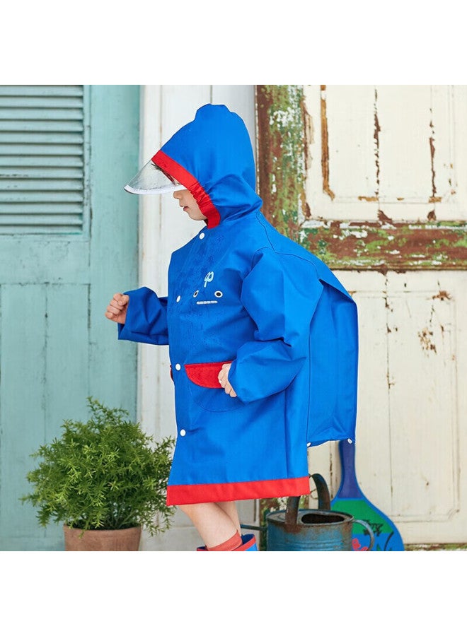 Lemonkid Children's Raincoat For Boys And Girls, Elementary School Students' Poncho With Backpack Space For School, Blue Robot Design, Size M - Image 4