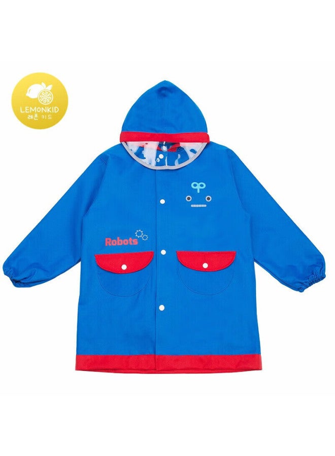 Lemonkid Children's Raincoat For Boys And Girls, Elementary School Students' Poncho With Backpack Space For School, Blue Robot Design, Size M - Image 3