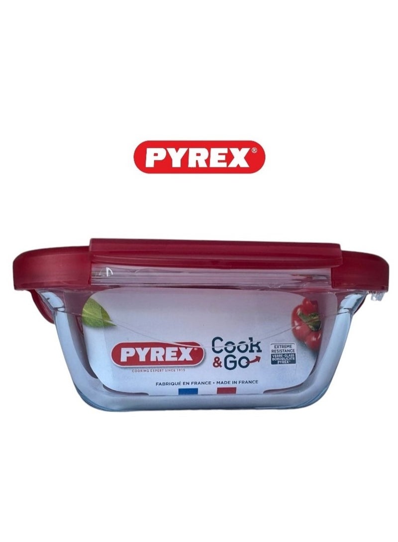 Pyrex Cook&Go 0.8L Square Storage Dish with Airtight Lid - Versatile Freezer-to-Oven Solution Red 0.8Liters - Image 2