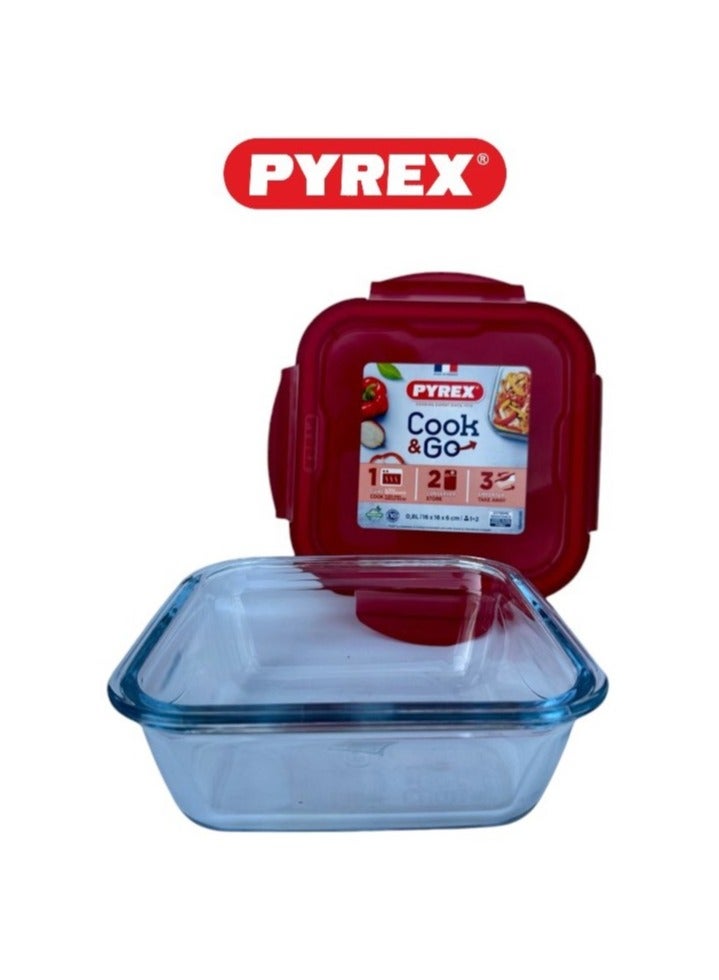 Pyrex Cook&Go 0.8L Square Storage Dish with Airtight Lid - Versatile Freezer-to-Oven Solution Red 0.8Liters - Image 4