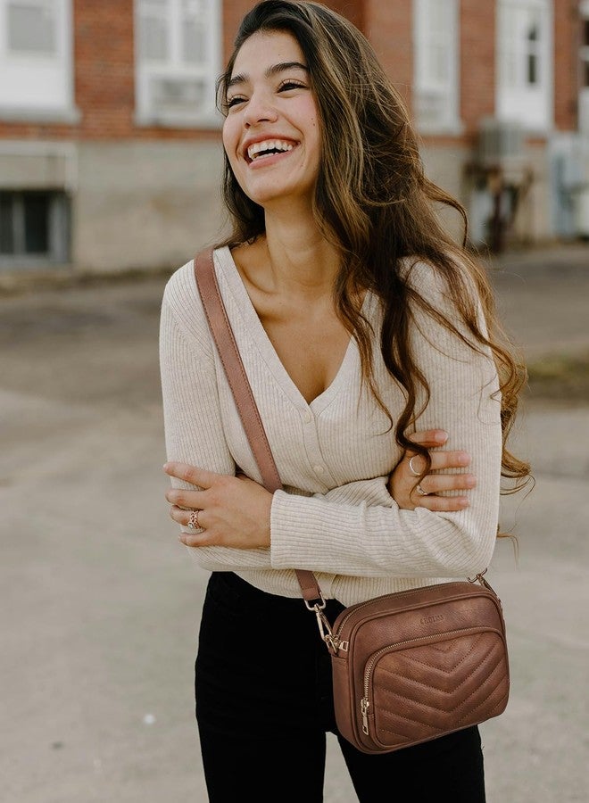 CHOLISS Quilted Crossbody Bags for Women RFID Vegan Leather Travel Purse Small Shoulder Handbags with Built in Wallet, Brown, Small, Casual - Image 2