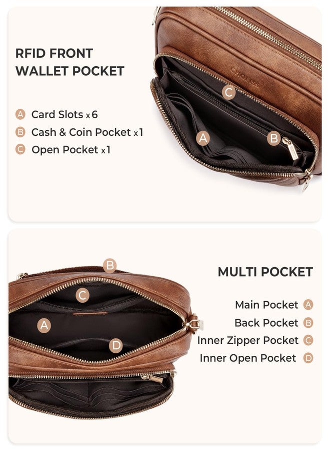 CHOLISS Quilted Crossbody Bags for Women RFID Vegan Leather Travel Purse Small Shoulder Handbags with Built in Wallet, Brown, Small, Casual - Image 4