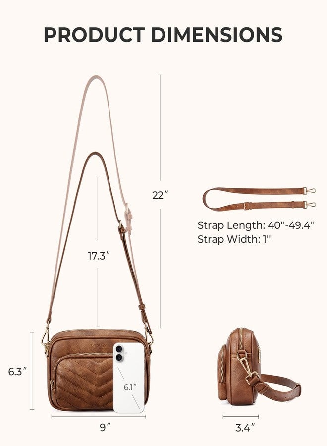 CHOLISS Quilted Crossbody Bags for Women RFID Vegan Leather Travel Purse Small Shoulder Handbags with Built in Wallet, Brown, Small, Casual - Image 5