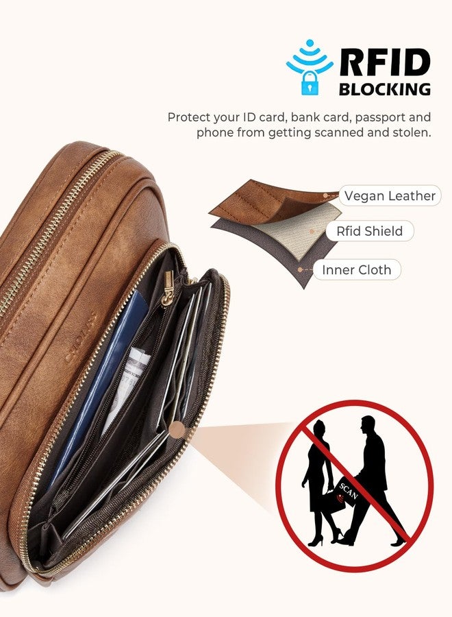 CHOLISS Quilted Crossbody Bags for Women RFID Vegan Leather Travel Purse Small Shoulder Handbags with Built in Wallet, Brown, Small, Casual - Image 3