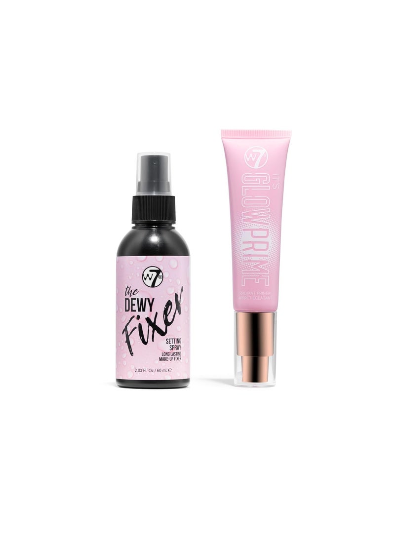 W7 W7 The Fixer Glow Set  Makeup Primer  Setting Spray Duo for Radiant Dewy Finish  Golden Sheer Coverage Lightweight  NonSticky 