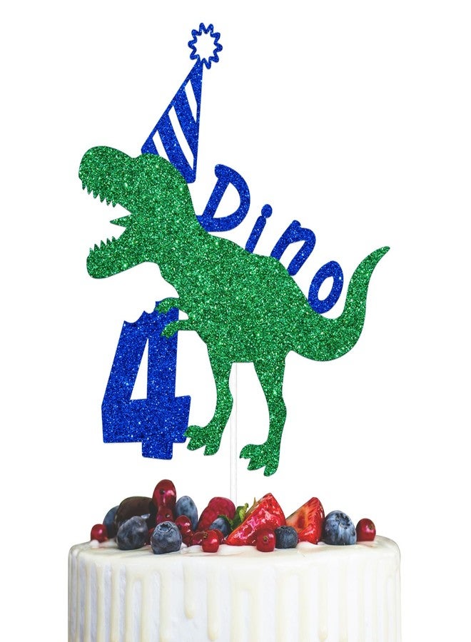 WFKLDF Dino-Four Cake Topper, Dinosaur 4th Birthday Decorations, Dinosaur Cake Topper, Dinosaur Cake Decorations, Happy 4th Birthday Party Decorations Supplies - Image 1