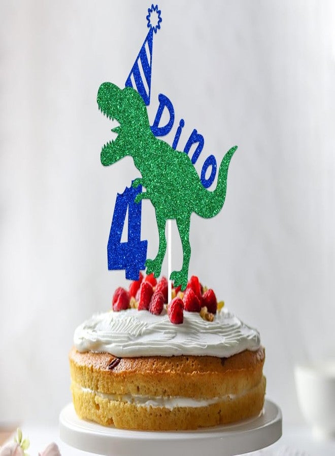 WFKLDF Dino-Four Cake Topper, Dinosaur 4th Birthday Decorations, Dinosaur Cake Topper, Dinosaur Cake Decorations, Happy 4th Birthday Party Decorations Supplies - Image 4