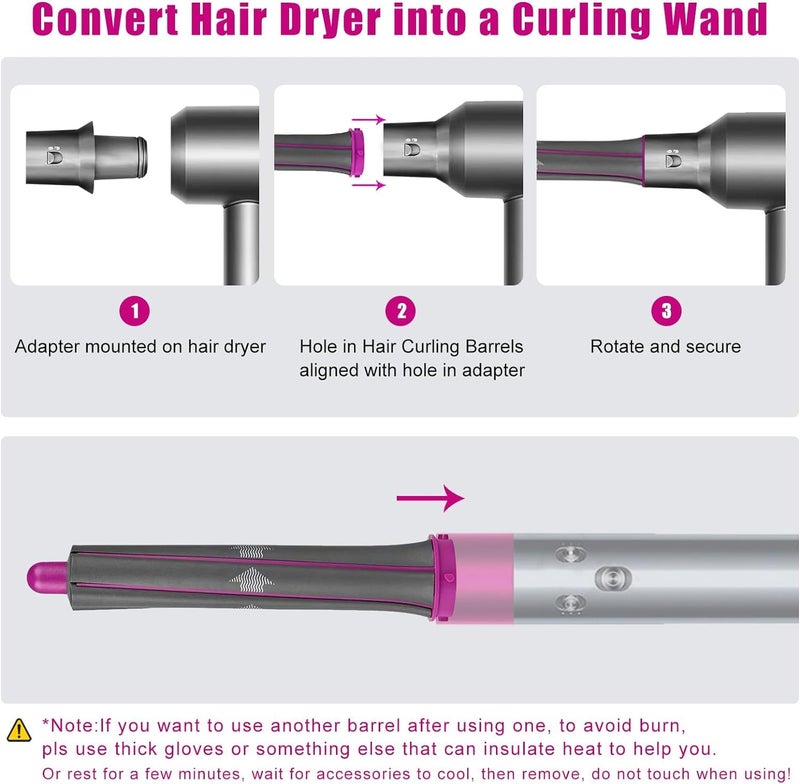 Chuancheng Hair Curling Iron Barrels & Round Brush Attachment for Dyson Supersonic Hair Dryer, 5 in 1 Hair Tools Replacement Parts Automatic Curling Suit, Accessories for Multiple Hair Styles - Image 2