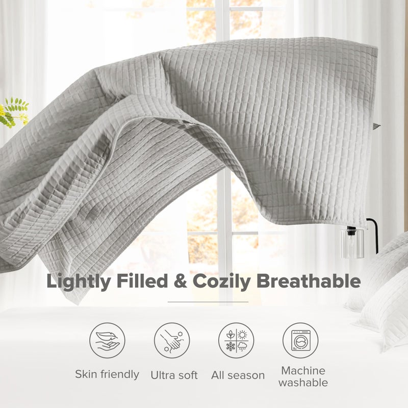 Comfort Spaces Kienna Quilt Set- Double Sided Stitching Design Summer Blanket, Lightweight, Soft, All Season Bedding Layer, Matching Sham, Grey, Coverlet Full/Queen(90"x90") 3 Piece - Image 4