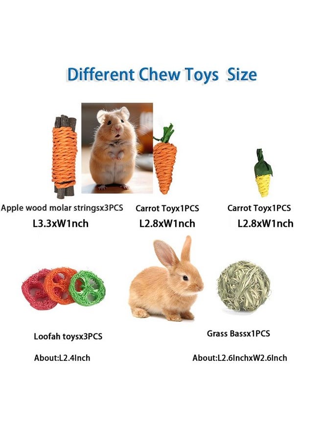 Alibuy - Rabbit Chew Toys 9PCS for Teeth Care,Cute Bunny Toys Natural Apple Wood Grass Toys Chewing and Treat for Guinea Pigs Hamster Chinchillas Hedgehog Small Animals (9PCS/Set) - Image 1