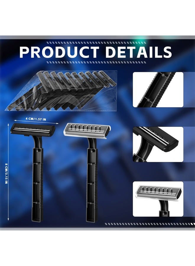 Jutom 100 Pcs Disposable Razors Bulk Twin Blade Shaving Razor for Men Women Stainless Steel Razors with Clear Safety Cap for Hotel Camping Traveling Home Apartment, Black - Image 2