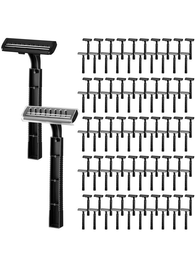 Jutom 100 Pcs Disposable Razors Bulk Twin Blade Shaving Razor for Men Women Stainless Steel Razors with Clear Safety Cap for Hotel Camping Traveling Home Apartment, Black - Image 1
