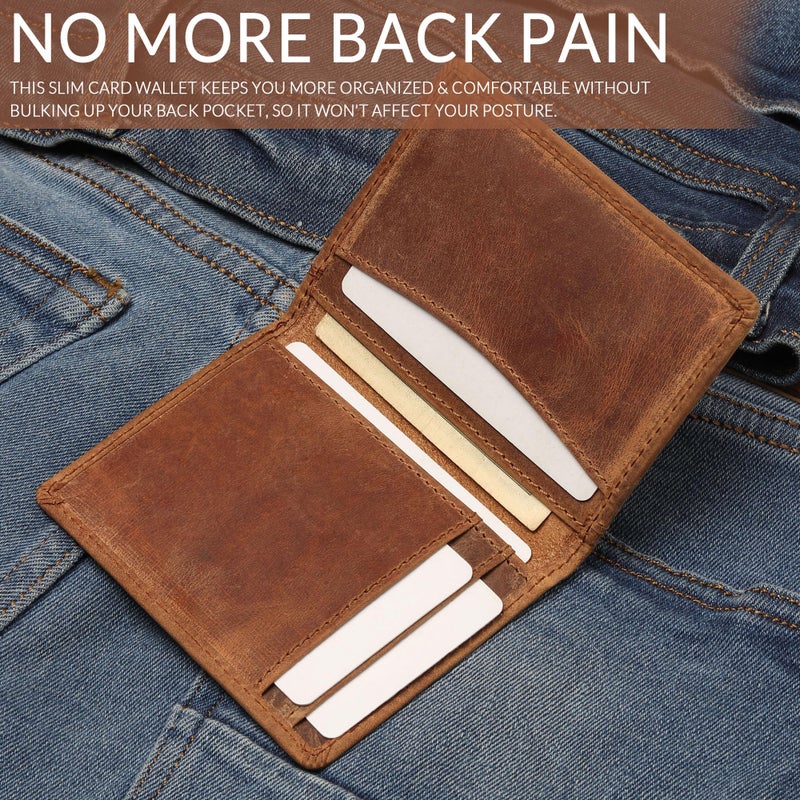 FOXHACKLE Leather Credit Card holder for Men,Thin Bifold RFID blocking Wallet, Slim Front Pocket Minimalist,Small Card Case (Hunter Brownish) - Image 2