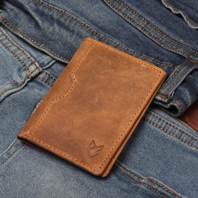 FOXHACKLE Leather Credit Card holder for Men,Thin Bifold RFID blocking Wallet, Slim Front Pocket Minimalist,Small Card Case (Hunter Brownish) - Image 3