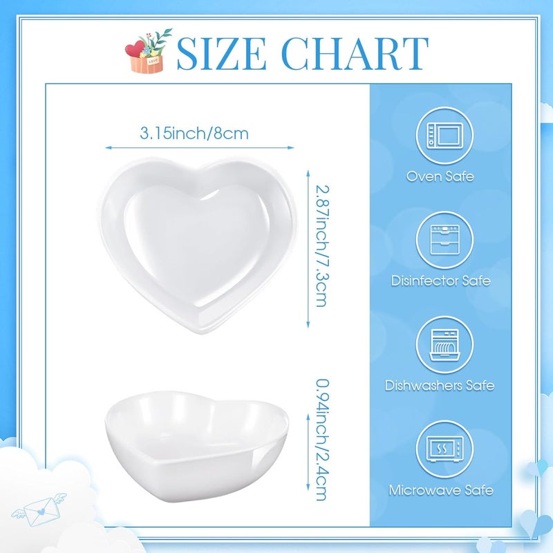 Zopeal 12 Pcs Heart Shaped Bowls Ceramic Dishes Heart Plates Multipurpose Salad Appetizer Plate Cooking Gift for Candy Sauce Sushi Dipping Serving Wedding Anniversary White - Image 3