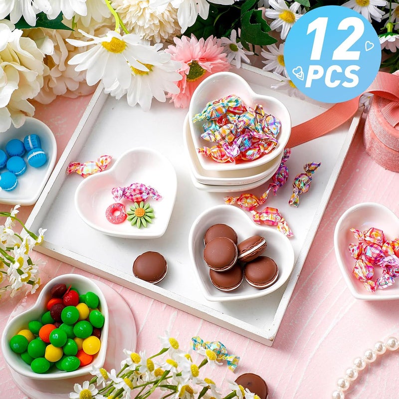 Zopeal 12 Pcs Heart Shaped Bowls Ceramic Dishes Heart Plates Multipurpose Salad Appetizer Plate Cooking Gift for Candy Sauce Sushi Dipping Serving Wedding Anniversary White - Image 2
