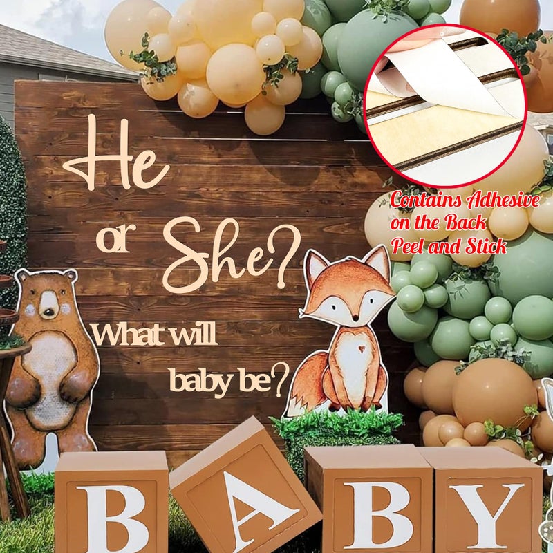 kokolap Large Gender Reveal Party Decor for Backdrop Decals Wooden He or She What Will Baby Be Balloon Arch Decor Babys Shower Sign Colorable Baby Gender Girl or Boy Party Decals Pregnancy Banner Photo Props - Image 4
