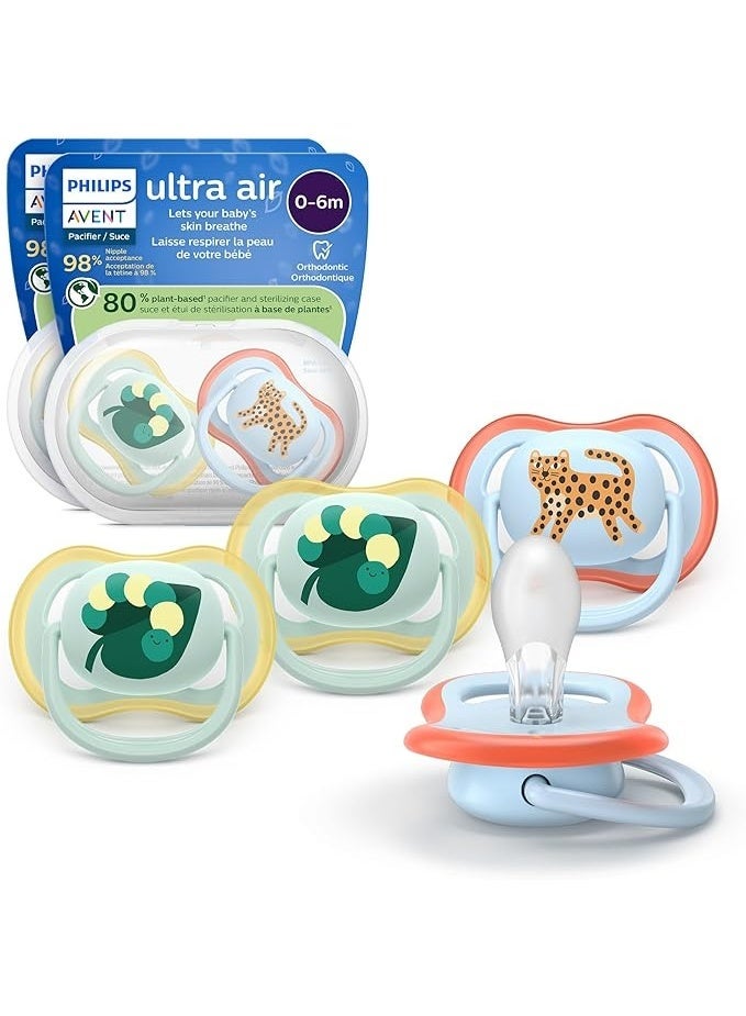 Avent Philips Avent Ultra Air Pacifiers - Orthodontic Design, for Babies 0-6 Months, Soft Silicone Symmetrical, BPA-Free, 2 Sterilizing Cases, 4 Pack, - Image 1