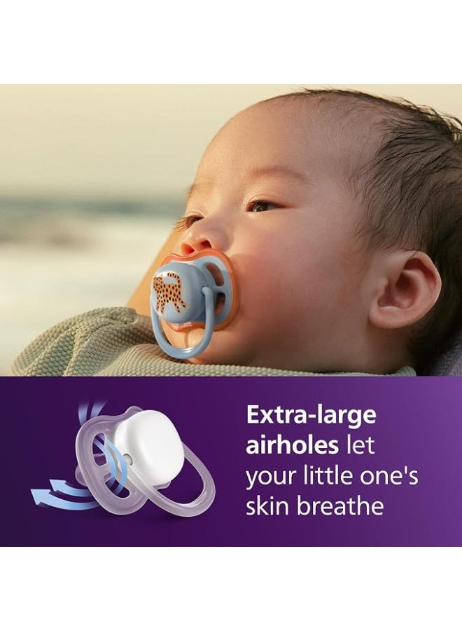 Avent Philips Avent Ultra Air Pacifiers - Orthodontic Design, for Babies 0-6 Months, Soft Silicone Symmetrical, BPA-Free, 2 Sterilizing Cases, 4 Pack, - Image 2