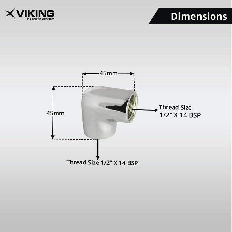 Viking Elbow Thread Size 1 15mm (1/2") & Thread Size 2 15mm (1/2") Brass Elbow - Polished CP Finish