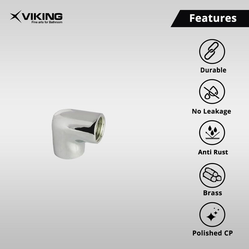 Viking Elbow Thread Size 1 15mm (1/2") & Thread Size 2 15mm (1/2") Brass Elbow - Polished CP Finish