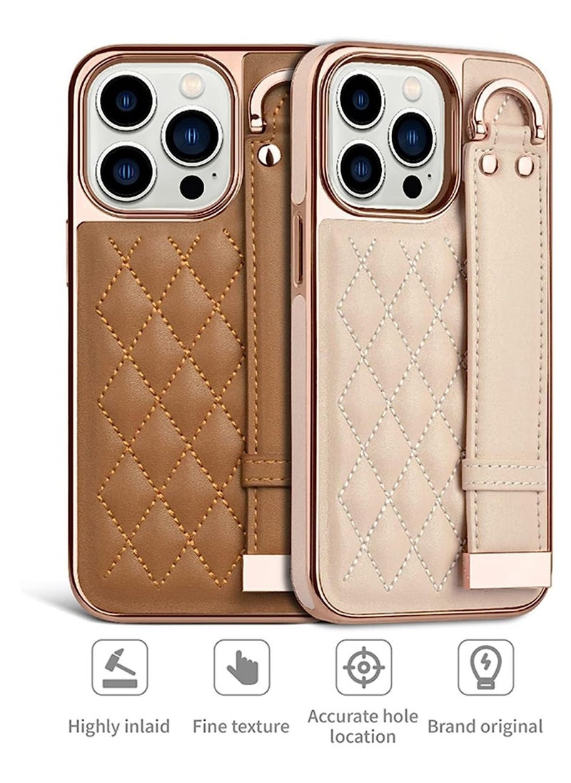 SYOSI - Case for iPhone 14 Pro Max, Premium PU Leather Phone Case with Kickstand, Luxury Gold Plating Edge, Hand Finger Strap, Cute Holder Gift for Women Girls, Soft Thin Protective Cover, 6.7 inch - Black - Image 1