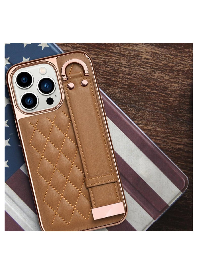 SYOSI - Case for iPhone 14 Pro Max, Premium PU Leather Phone Case with Kickstand, Luxury Gold Plating Edge, Hand Finger Strap, Cute Holder Gift for Women Girls, Soft Thin Protective Cover, 6.7 inch - Black - Image 1