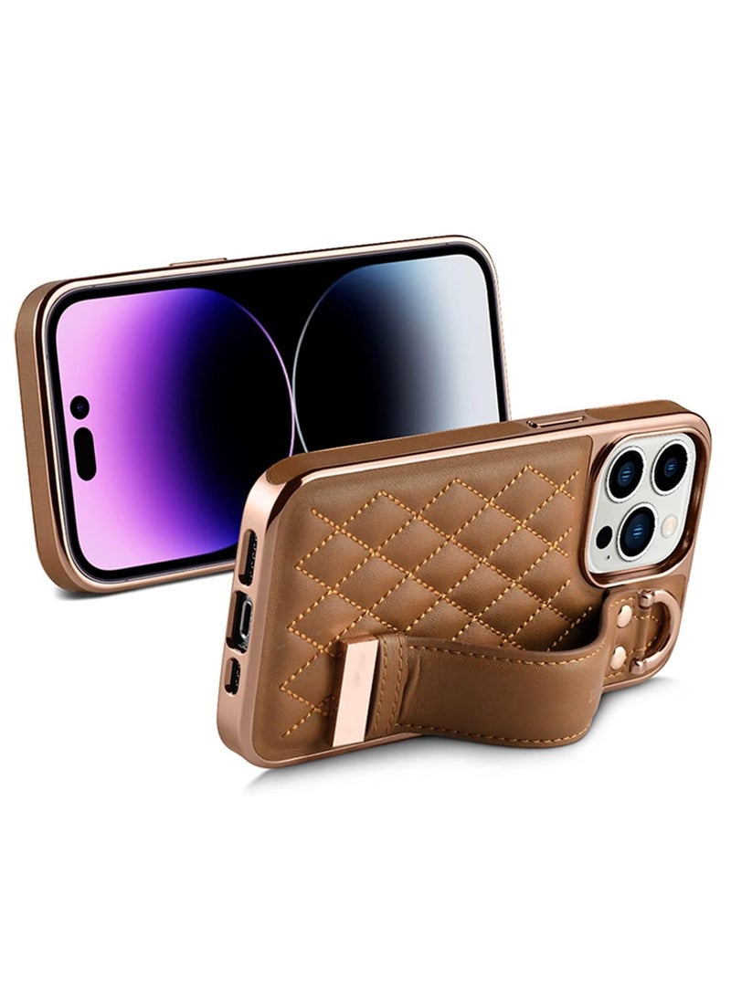 SYOSI - Case for iPhone 14 Pro Max, Premium PU Leather Phone Case with Kickstand, Luxury Gold Plating Edge, Hand Finger Strap, Cute Holder Gift for Women Girls, Soft Thin Protective Cover, 6.7 inch - Black - Image 1