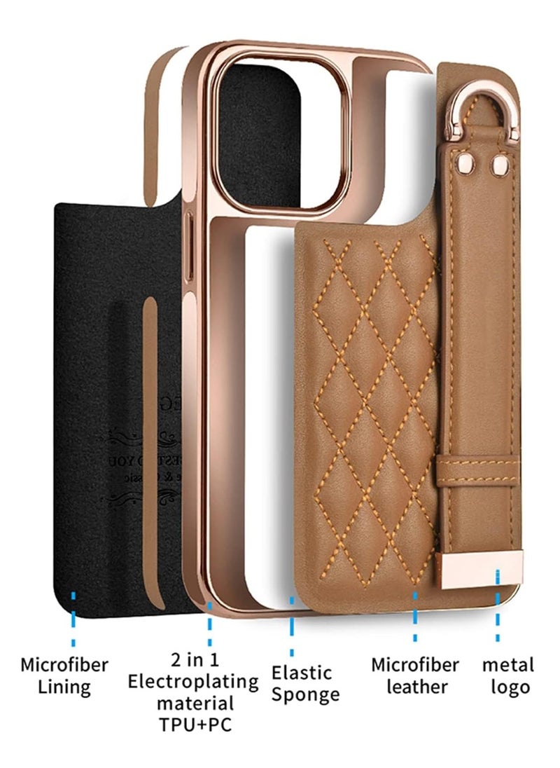 SYOSI - Case for iPhone 14 Pro Max, Premium PU Leather Phone Case with Kickstand, Luxury Gold Plating Edge, Hand Finger Strap, Cute Holder Gift for Women Girls, Soft Thin Protective Cover, 6.7 inch - Black - Image 1