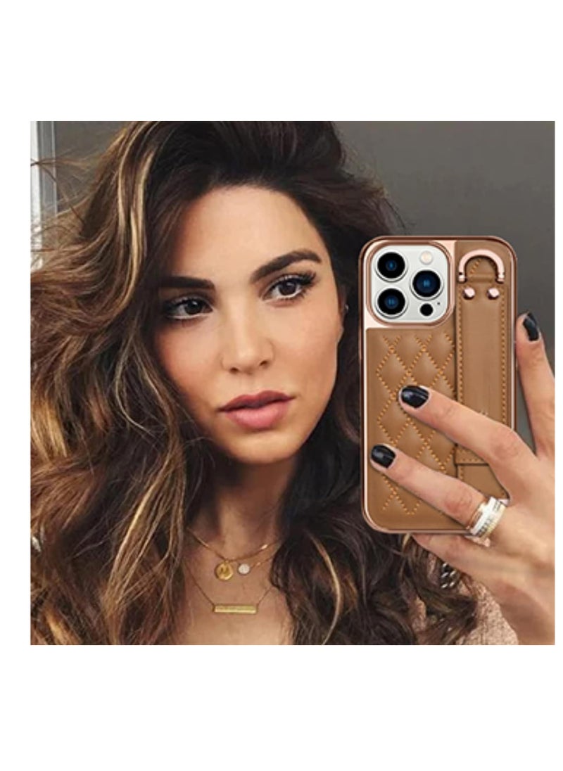 SYOSI - Case for iPhone 14 Pro Max, Premium PU Leather Phone Case with Kickstand, Luxury Gold Plating Edge, Hand Finger Strap, Cute Holder Gift for Women Girls, Soft Thin Protective Cover, 6.7 inch - Black - Image 1