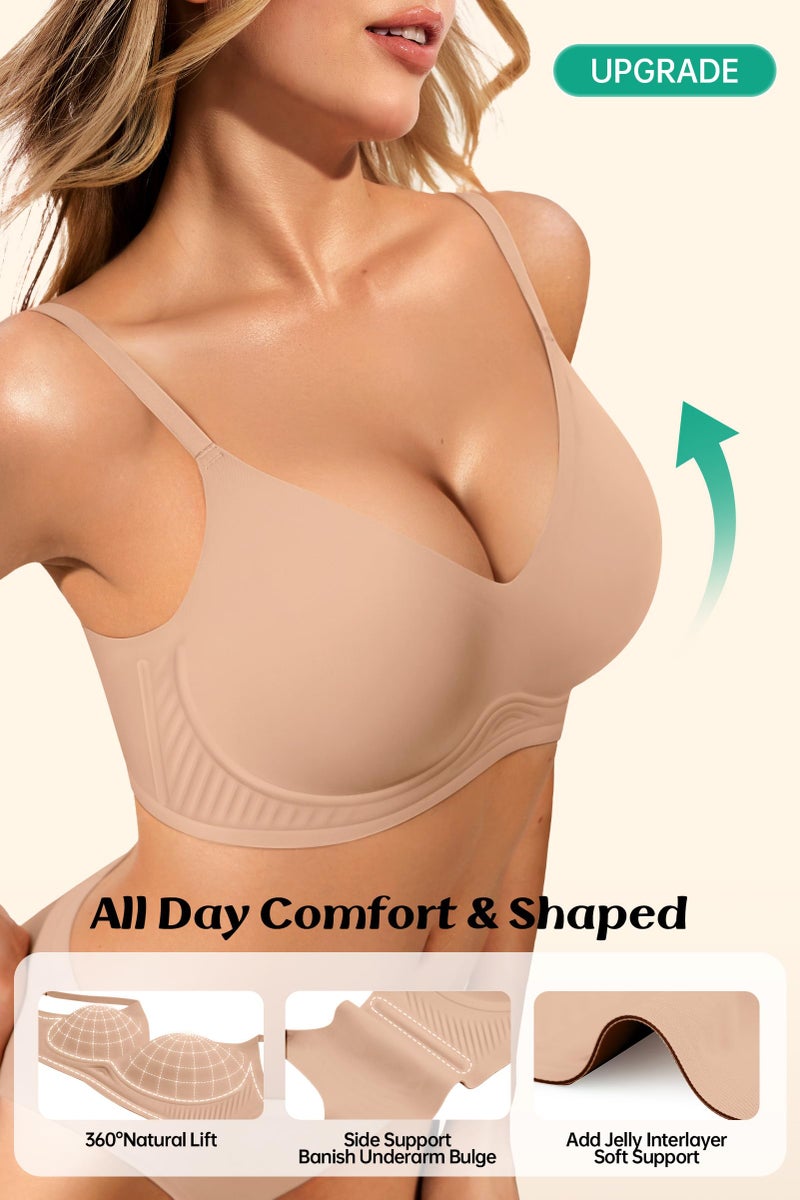 LetsJoli Wireless Bras for Women Push Up T-Shirt Bra Racerback No Underwire Soft Bralettes for Older(Praline,M) - Image 2