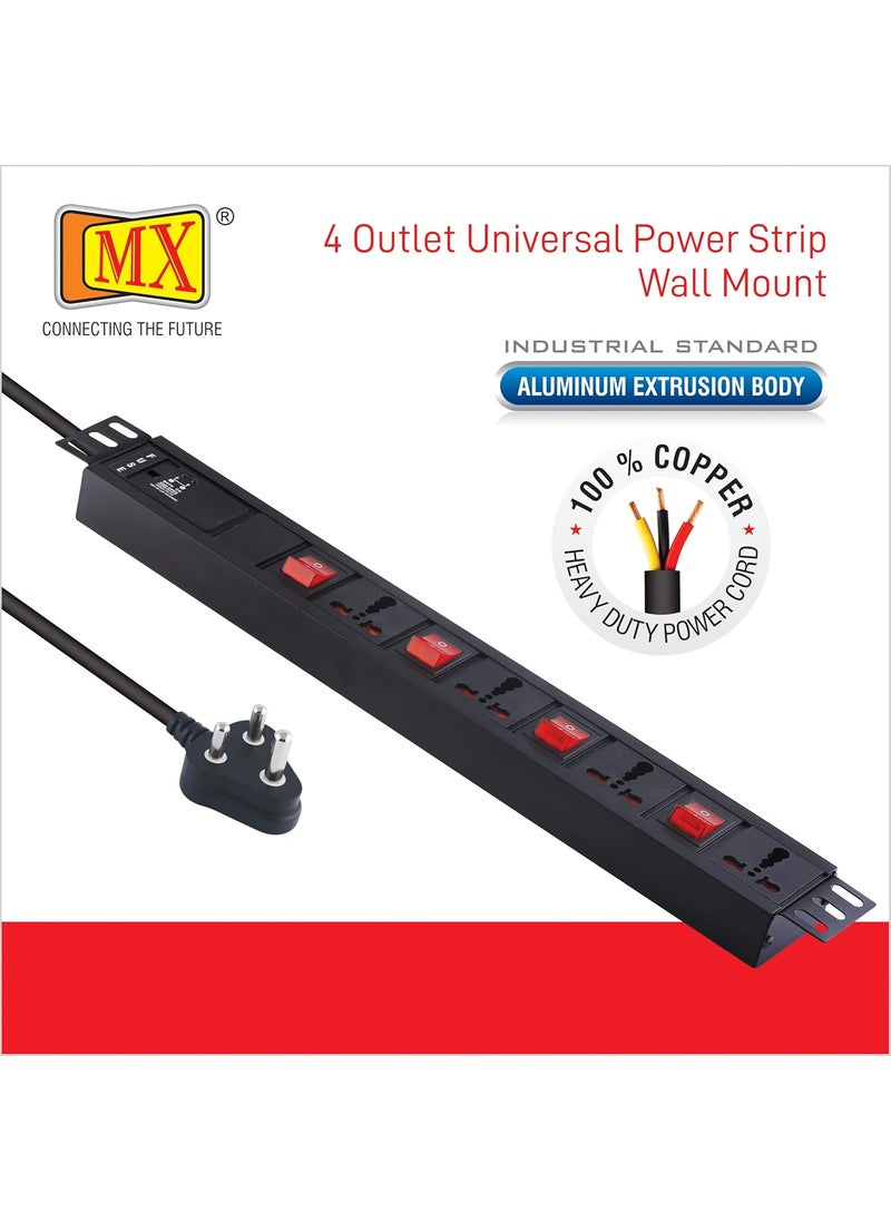 MX MX Extension Board 4 Outlet 3000W 15 AMP Socket with 075 Sqmm ISI Marked Power Cord 5 Mtr with Overload Protect Power StripChild Safety Shutter Alumminium Extrusion Body  - Image 5