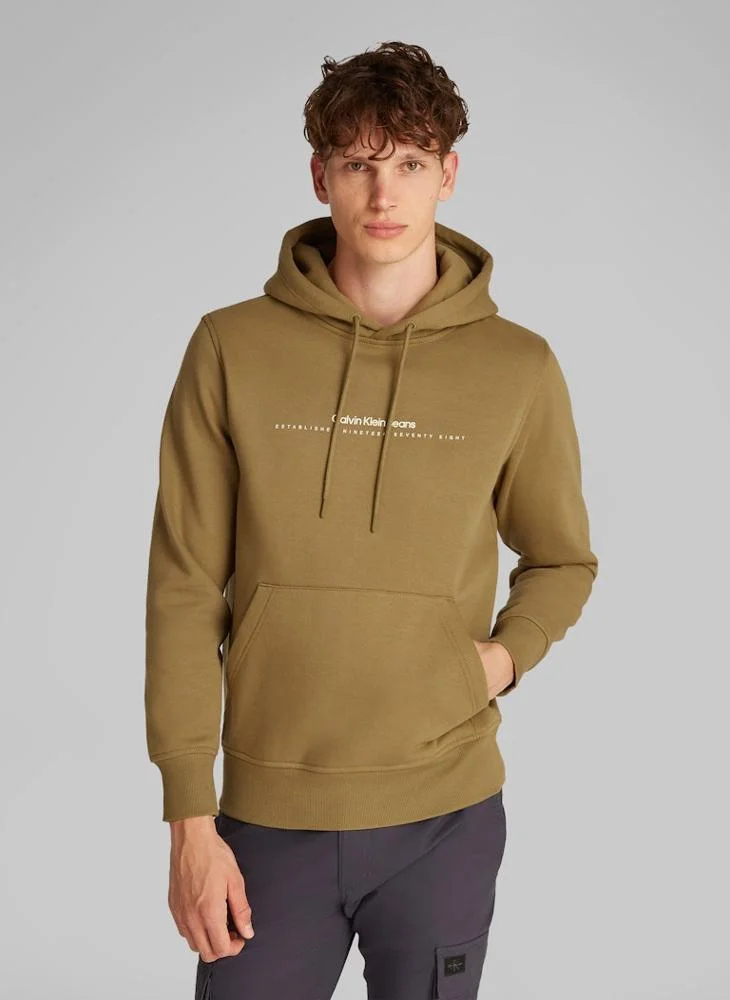 كالفن كلاين جينز Logo Print Drawstring Print Hoodie