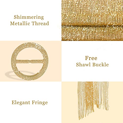 vimate Gold Evening Shawls and Wraps, Shimmmer Metallic Wedding Bridesmaid Shawl Wraps for Evening Party Dresses(Dark Gold) - Image 3