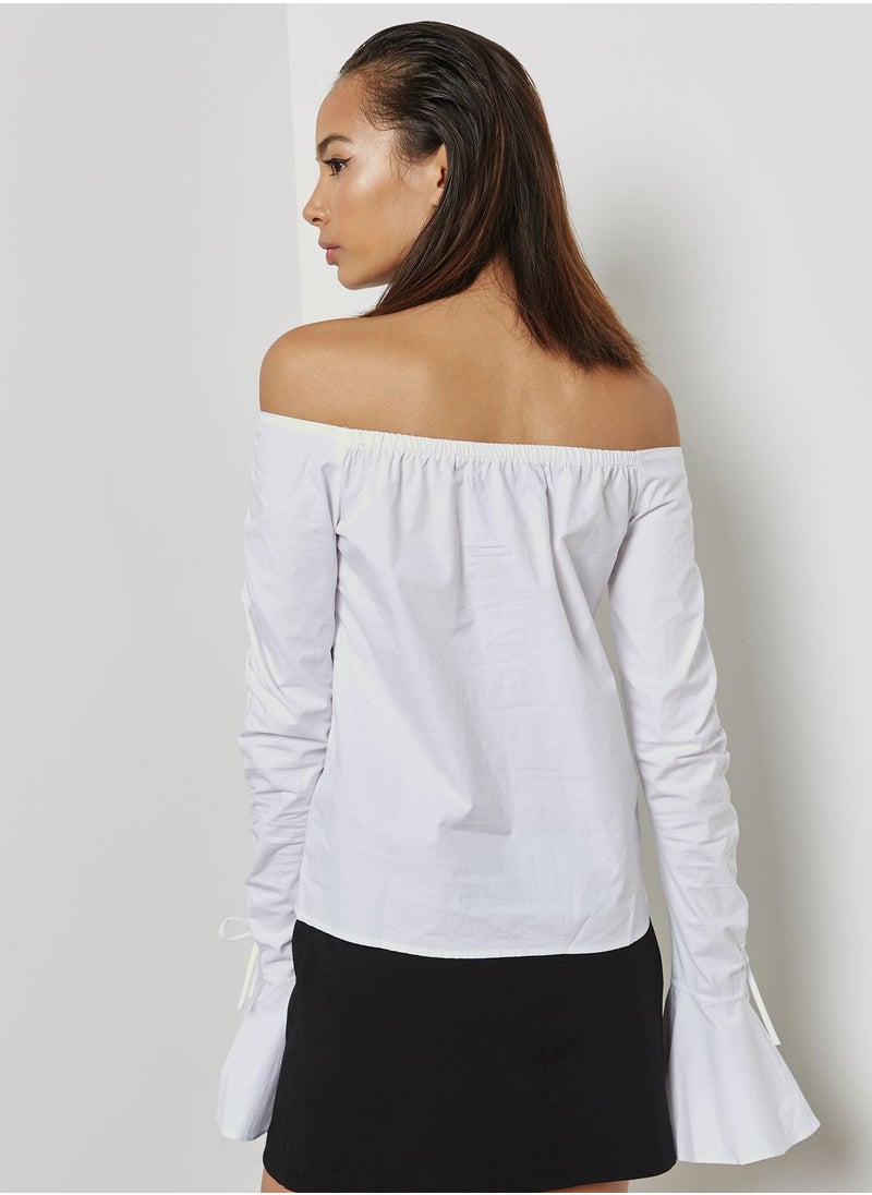 Fashion Union - Flute Sleeve Bardot Top - Image 1