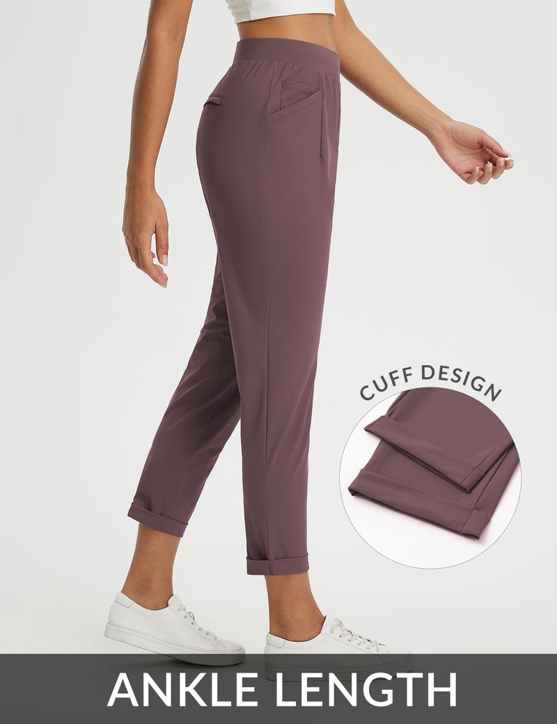 baleaf Womens Travel Pants Petite Stretchy Work Pants Business Casual Slacks Golf Pants Dressy with Pockets Brown M - Image 5