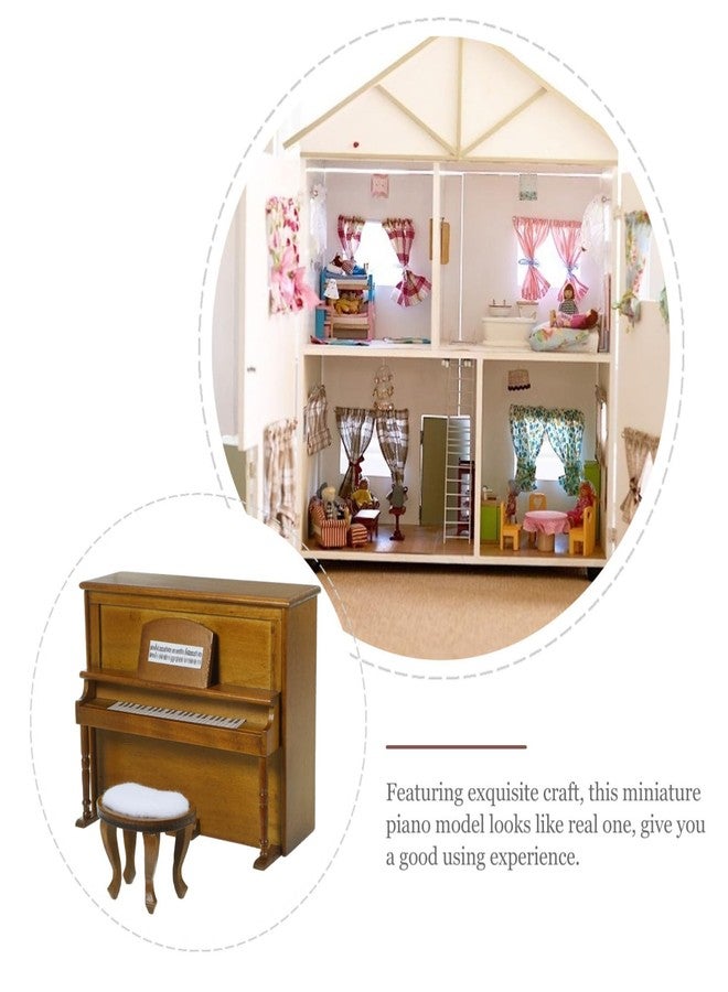 Vaguelly 1Set Miniature Dollhouse Piano and Stool Model for Dollhouse Creative Mini Furniture for DIY Micro Landscapes Walnut Color Lifelike Design - Image 3