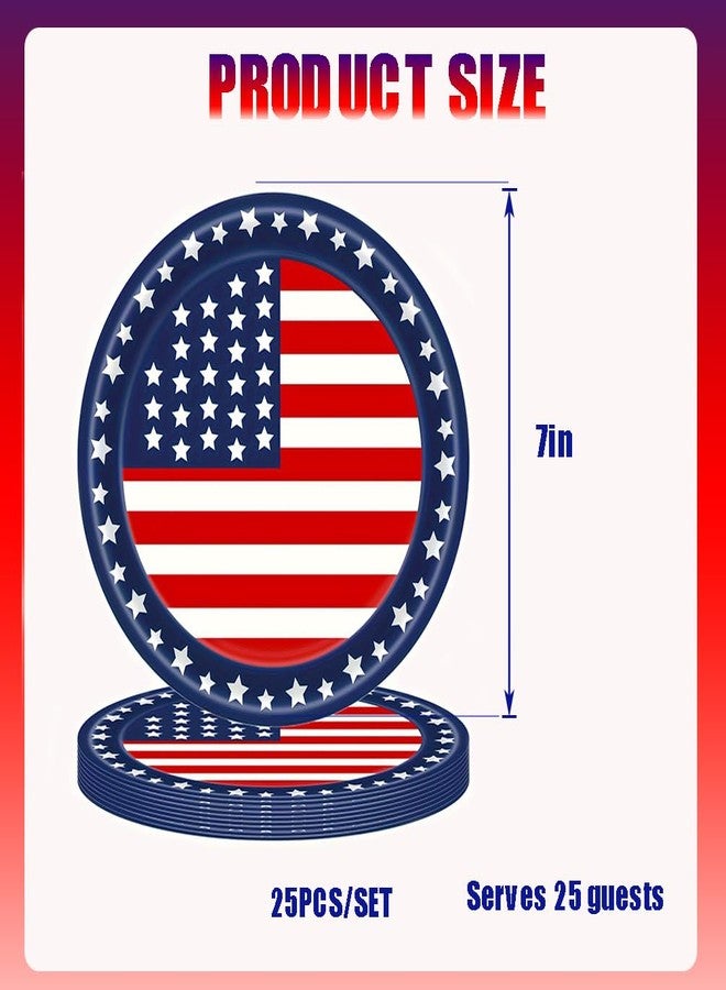 Furimuk 4th of July Paper Plates Party Supplies American Flag Patriotic Red White Blue Disposable Dinnerware Dessert Dinner Plate Set for Veterans Day, Election Day, Independence Day Decorations Serves 25 - Image 2