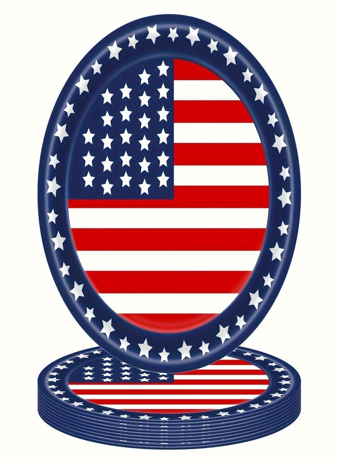 Furimuk 4th of July Paper Plates Party Supplies American Flag Patriotic Red White Blue Disposable Dinnerware Dessert Dinner Plate Set for Veterans Day, Election Day, Independence Day Decorations Serves 25 - Image 1