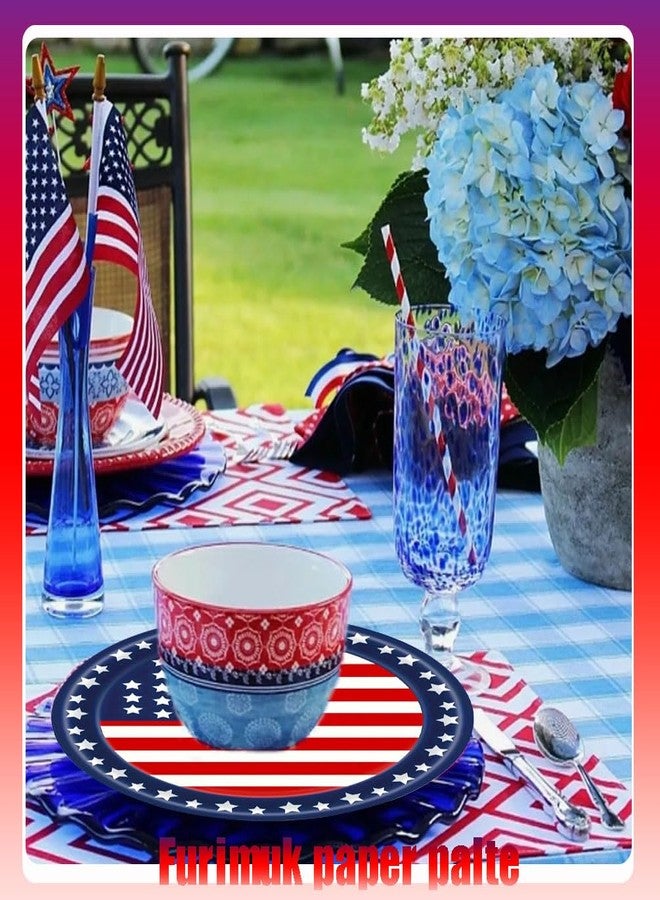 Furimuk 4th of July Paper Plates Party Supplies American Flag Patriotic Red White Blue Disposable Dinnerware Dessert Dinner Plate Set for Veterans Day, Election Day, Independence Day Decorations Serves 25 - Image 4