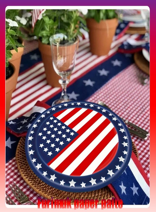 Furimuk 4th of July Paper Plates Party Supplies American Flag Patriotic Red White Blue Disposable Dinnerware Dessert Dinner Plate Set for Veterans Day, Election Day, Independence Day Decorations Serves 25 - Image 3