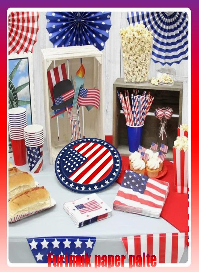 Furimuk 4th of July Paper Plates Party Supplies American Flag Patriotic Red White Blue Disposable Dinnerware Dessert Dinner Plate Set for Veterans Day, Election Day, Independence Day Decorations Serves 25 - Image 5