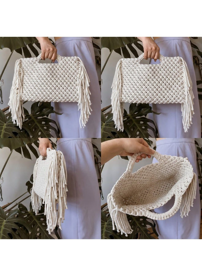 Antikiano **Handmade Macrame Handbag for Women – Woven Top Handle Bag – Off White – 40 × 37 cm** - Image 4