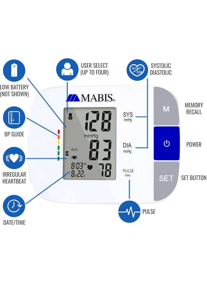 MABIS Universal Talking Blood Pressure Monitor, Upper Arm, Irregular Heartbeat Detection, 396-Reading Memory Storage for 4 User Profiles - Image 4